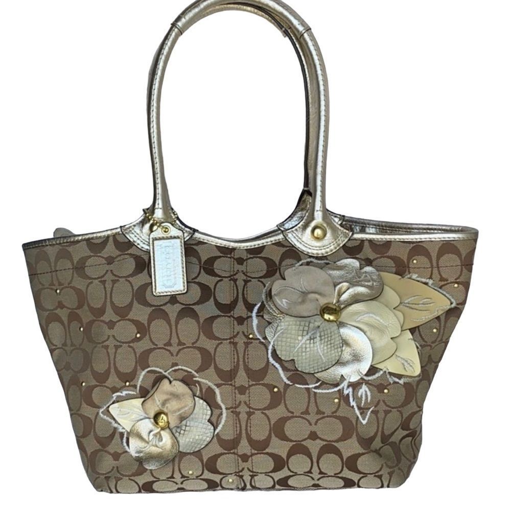 Authentic Coach Signature Canvas Lg Tote Bag Euc